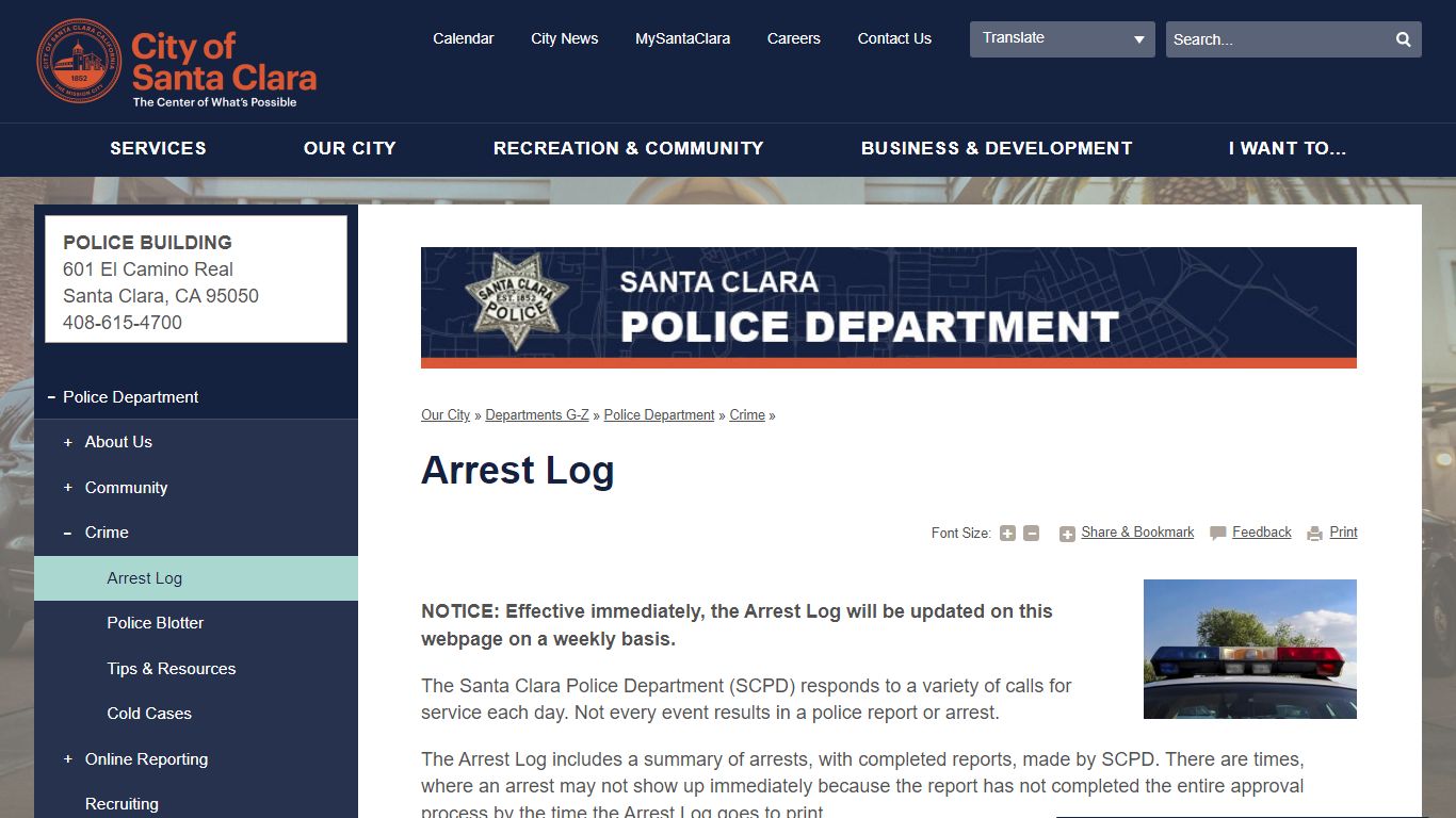 Arrest Log | City of Santa Clara